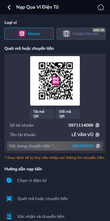 Nạp tiền ga88 qua ví điện tử