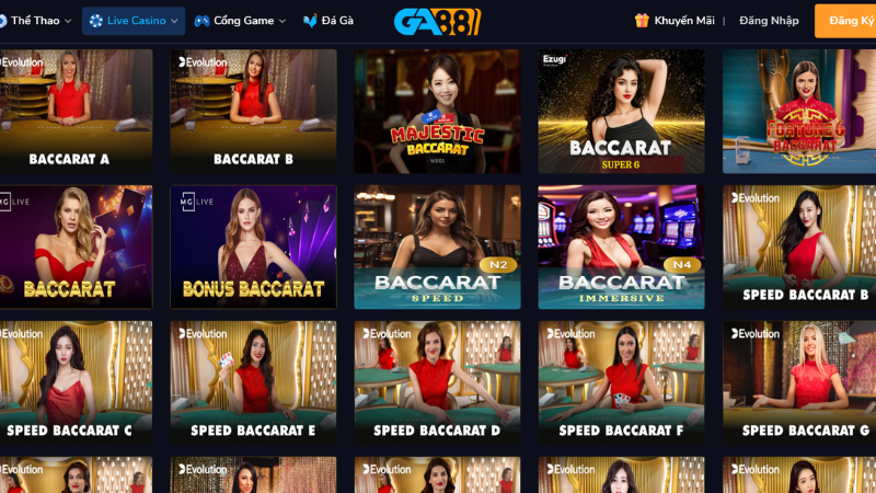 Các trò chơi đặc sắc có tại Live Casino GA88