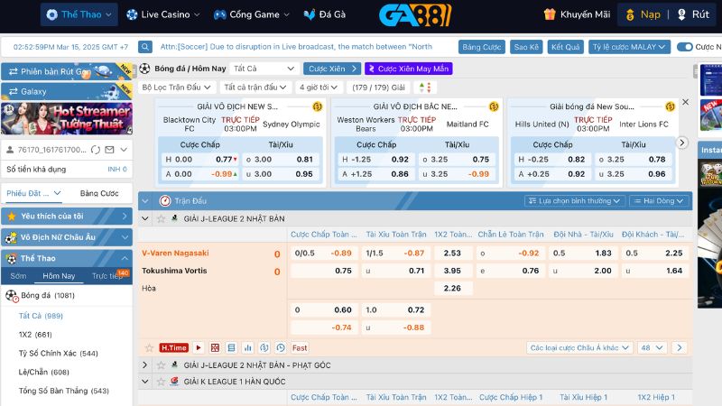 Các môn thể thao tại Saba Sports Ga88 rất đa dạng
